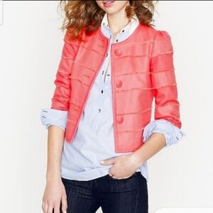J. Crew Cropped Fringe Lady Jacket Blazer Colorful Bright Coral Size 4